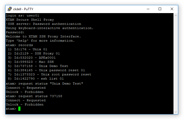 XTAM-SSH-Proxy-Interface-Request-Status-Command